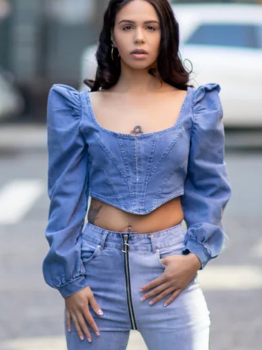 Live 4 Truth Blue Denim Puff-Sleeve Cropped Top